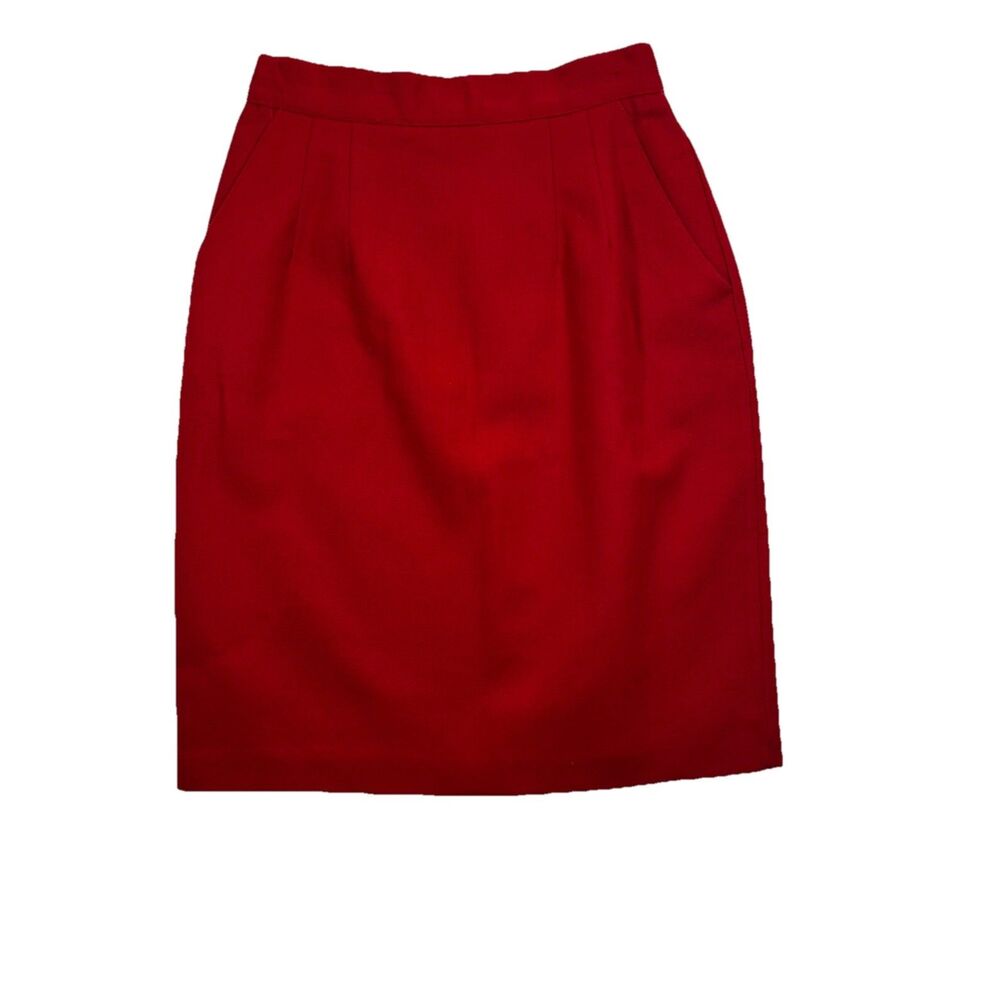 VTG Modiano Skirt Sz 8P Red Flat Front Elastic Side Waist Back Slit Pencil Cut